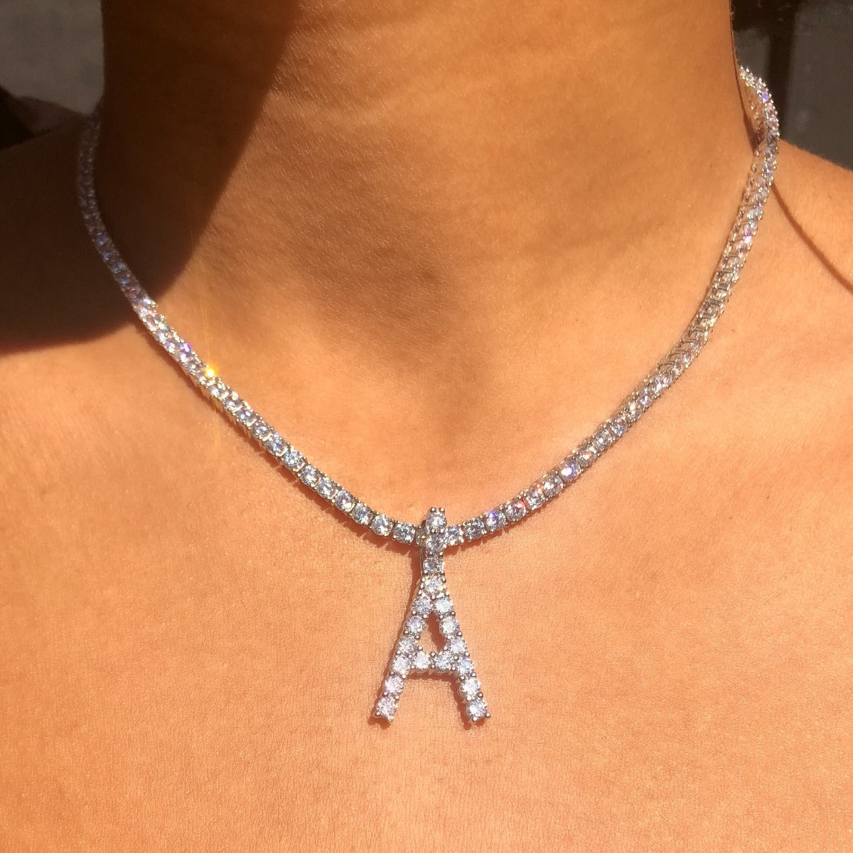 +CRYSTAL INITIAL TENNIS NECKLACE